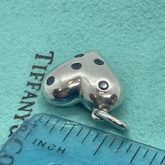 RARE Tiffany & Co. Blue Sapphire Etoile Heart Charm Pendant Sterling Silver - Picture 15 of 15